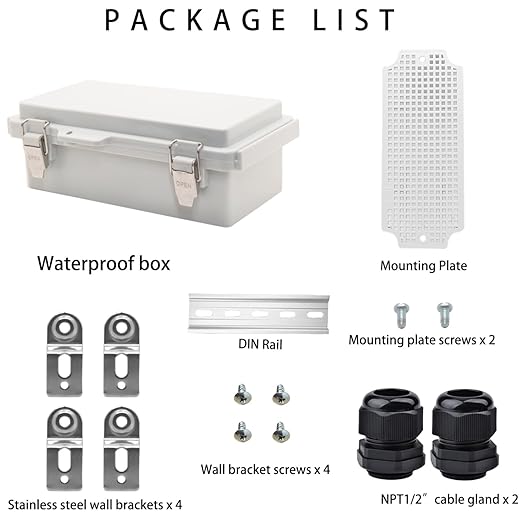 Outdoor Waterproof Electrical Box Junction Box Weatherproof IP67 ABS Plastic Enclosure Switch Router Project Box Electronics Enclosure With Mounting Plate Wall Bracket Grey 7.9" x 3.9" x 2.8"