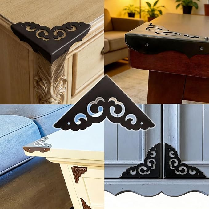 Metal Corner Protectors for Wood Boxes Furniture, Vintage Decorative Corner Guards for Box Door Table Furniture Corner Edge Safety Guard Pack of 4
