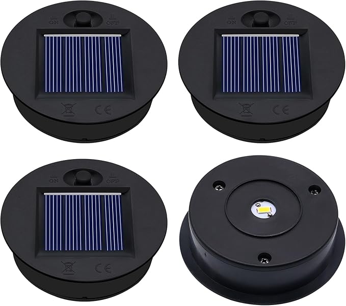 Solar Lights Replacement Top 4 Pack - 2.76 Inches Outdoor Replacement Solar Light Parts, LED Solar Lantern Light Lids, Waterproof Solar Lights Replacement Top Kit for Outdoor DIY Hanging Lanterns