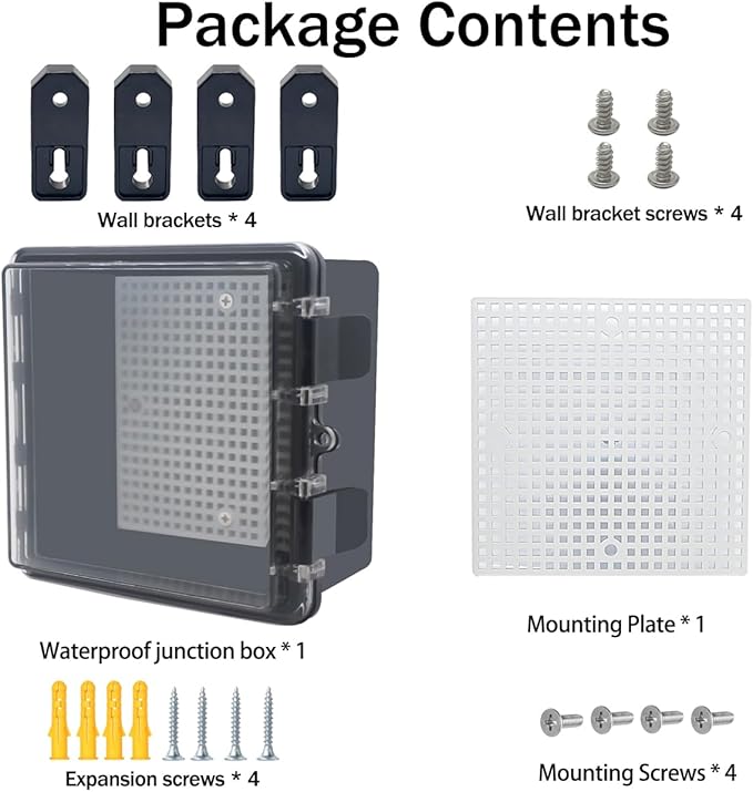 Junction Box, Hinged Black Clear Cover IP67 Waterproof ABS Project Box with Mounting Plate Electrical Box Enclosure with Wall Bracket 5.9 x 5.9 x 3.5inch(150x150x90mm)