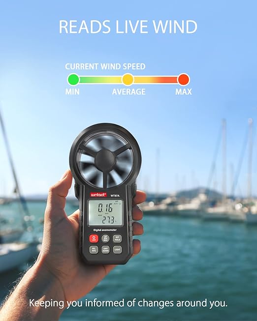 Wintact Handheld Anemometer, Digital Vane Wind Speed Meter Gauge, Air Flow Velocity Tester with Measuring Wind Temperature 14℉ to 113℉ for House HVAC Duct Outdoor Kite Boat Sailing Surfing