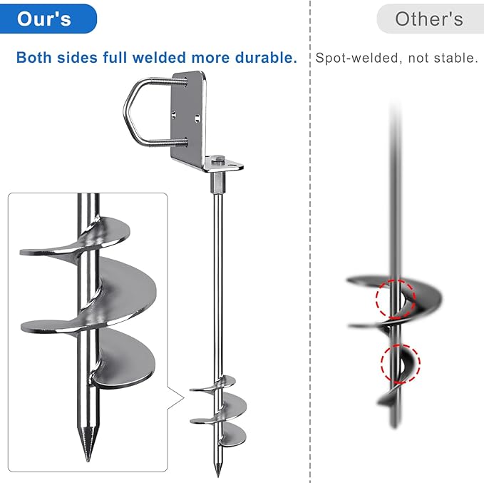 30" Heavy Duty Screw in Ground Anchors Kit, 3" Spiral Windproof Earth Anchors for Trampoline, Shed, Swing Set & Mobile Home, Fully Welded Steel with Nut Driver Drill Bit (Set of 6)