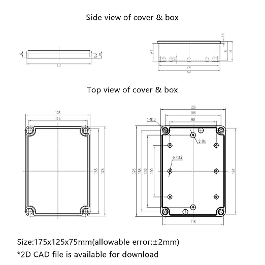 Junction Box, 6.9"x 4.9"x 3"(2 Pack) Outdoor Electrical Box with Mounting Plate, IP67 Dustproof Waterproof ABS Plastic Project Box, DIY Electrical Enclosure Gray (175x 125x 75 mm)