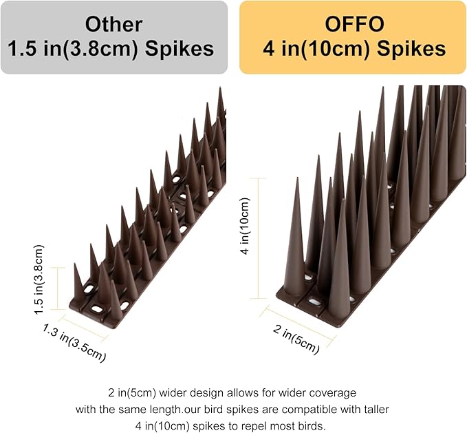 OFFO Bird Spikes Pigeon Outdoor Spikes for Cat Keep Birds Raccoon Woodpecker Away Covers 4 Feet(1.2m), Brown