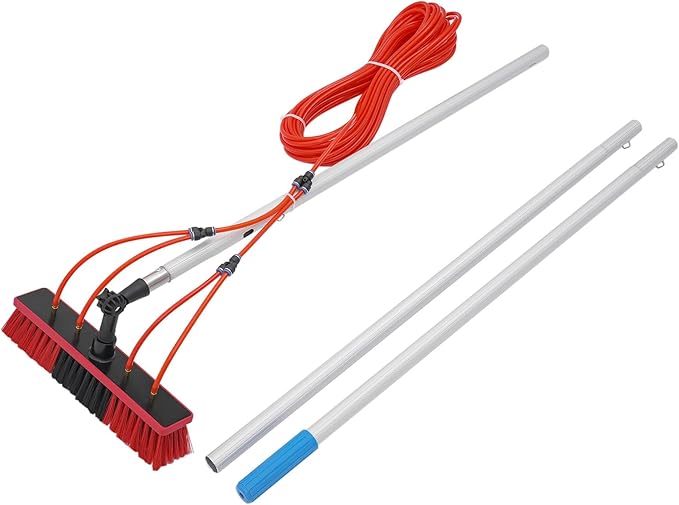 Solar Panel Cleaning Kit, Window Cleaning System 9.84FT, 65.62ft Water Pipe & Rotating BrushHead, Washing Equipment Window Cleaner Tool Water Fed Pole Kit for Roof Caravan Solar Panel
