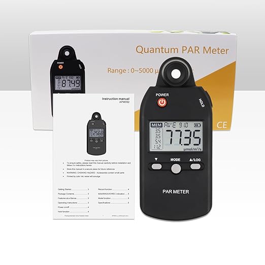 PAR Meter for led Grow Lights High Precision Quantum Sensor Par Light Meter PPFD Tester for Measuring Plants Photosynthetic Activity in 400-700nm Par Meter Light Lux Tester