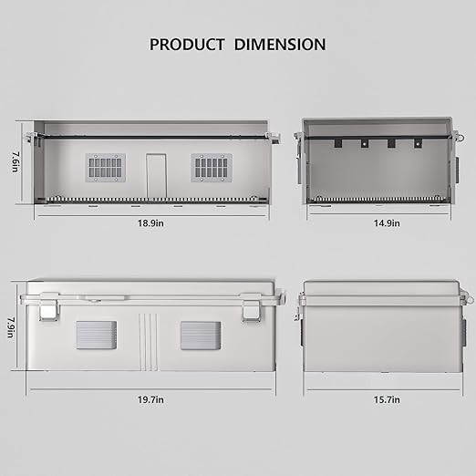 Electrical Junction Box, Ventilated Design, Cable Grommets, Indoor/Outdoor Use with Mounting Panel & Hinged Cover. Waterproof IP 65. (Grey Cover, 19.7"x15.7"x7.9")
