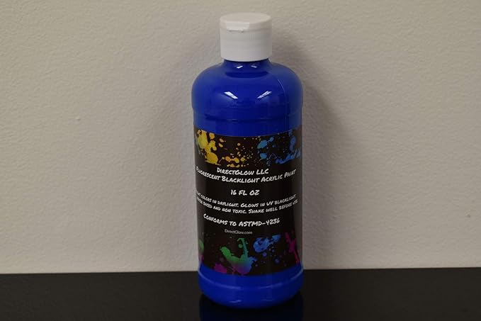 DirectGlow 16oz UV Blacklight Reactive Fluorescent Acrylic Paints (Blue)