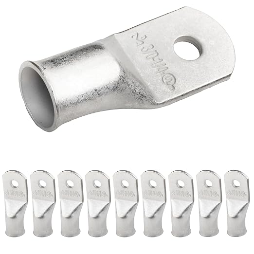 SELTERM 10pcs 3/0 AWG-1/4" Stud Tinned Copper Wire Lugs, Heavy Duty Battery Cable Ends,000 Gauge Ring Terminals, UL Battery Lugs Marine Grade Copper Eyelets Electrical Battery Terminal Connectors