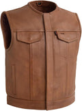First Mfg Co - Lowside - Mens Motorcycle Biker Riding Canvas, Leather, Twill, Perforated Leather Vest