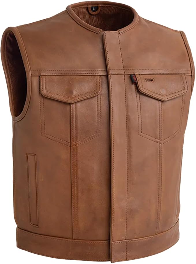First Mfg Co - Lowside - Mens Motorcycle Biker Riding Canvas, Leather, Twill, Perforated Leather Vest