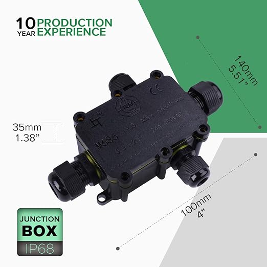 4 Way Electrical Junction Box, La Vane IP68 Waterproof 4 Way Cable Connector Lighting Connector Electric External Coupler, Cable Gland Ø 5-12mm
