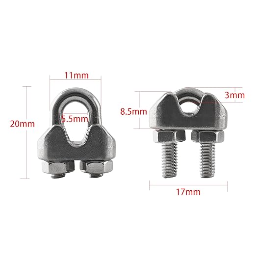 HSTECH 20PCS 1/8 Inch M3 304 Stainless Steel Wire Rope Cable Clip Clamp, Used for Anything That Involves Cable Clips: Rigging, Temporary Guardrail Systems, Securing Loads, Hanging Banners Or Flags
