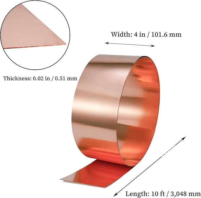 GOORY Copper Flashing 24 Gauge - 4in x 10ft 0.02"(0.51mm) Thickness Roof Flashing Roll - 99.95+% Pure Copper Sheet Metal ASTM B152 - Roofing Repair DIY Project Contractor Jewelry Crafts