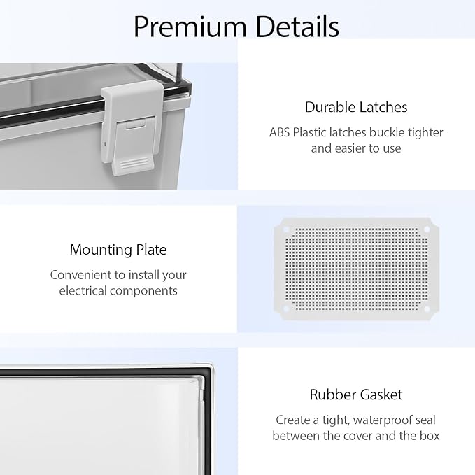 Junction Box IP65 Waterproof Dustproof ABS Plastic Enclosure, Outdoor and Indoor Project Box Hinged Clear Cover with Mounting Plate Wall Brackets, Outer Dimension 11.8"x 7.9" x 6.3", Grey