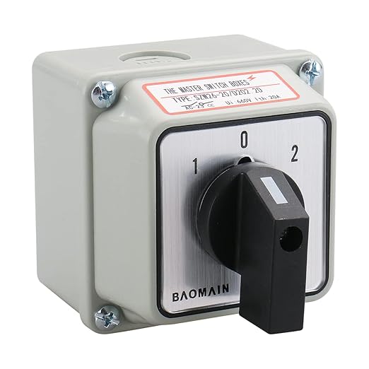 Baomain Universal Rotary Changeover Switch SZW26-20/D202.2D-S with Small Master Switch Exterior Box 660V 20A 3 Position 2 Phase (2.6"x2.6"x3.35")