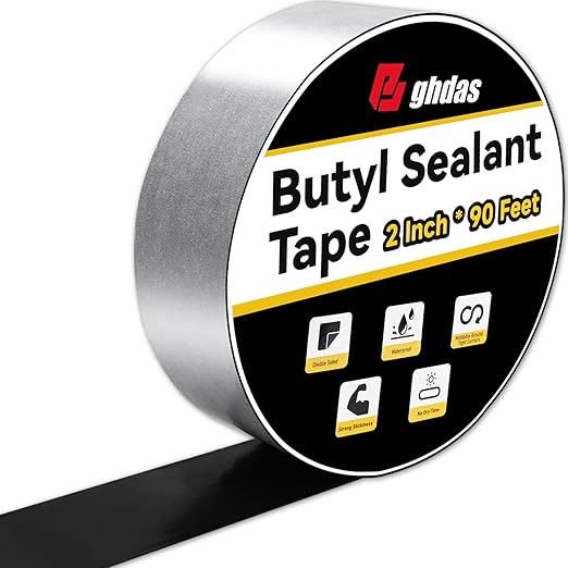 1 Pack Butyl Sealant Tape 2" X 90' - Double Sided - Black Vapor Barrier Butyl Tape for Wall of Crawl Space, Rv Windows, Deck Boat, Crawlspace (Waterproof, Weatherproof)