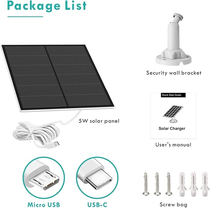 Solar Panel for Security Camera, 5W USB Solar Panel Compatible with Rechargeable Battery Camera, Solar Panel Charger for Camera with IP65 Waterproof, Adjustable Bracket, 9.8ft Cable(2 Pack)