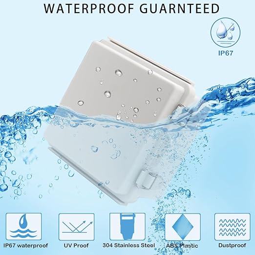 Zulkit Junction Box,IP67 Waterproof Electrical Box Hinged Cover Stainless Steel Latch Plastic Enclosure for Project with Mounting Plate Wall Bracket and 2 Cable Gland Grey 5.9"x5.9"x3.5"(150x150x90mm)