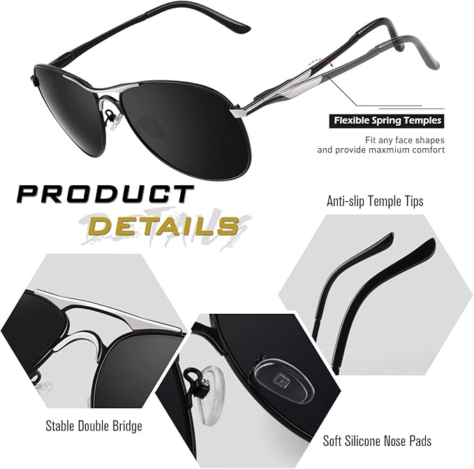 GQUEEN Classic Military Style Pilot Polarized Sunglasses Spring Hinges Al-Mg for mens womens MOS1