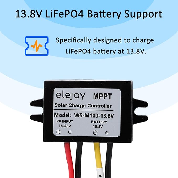 8 Amp 13.8V 100W MPPT Solar Charge Controller 99% LiFePO4 Lithium Iron Phosphate Battery Ultra-Compact and Lightweight IP67 Waterprof