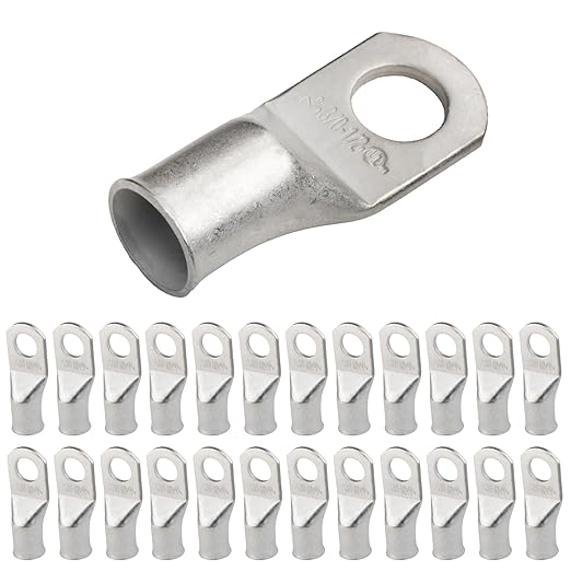 SELTERM 25pcs 3/0 AWG 1/2" Stud Marine Grade Tinned Copper Battery Cable Lugs, 000 Gauge Ring Terminals, UL Wire Lugs Electrical Cable Ends, Terminal Connectors