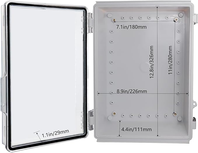 Waterproof Outdoor Electrical Box Junction Box Weatherproof IP67 ABS Plastic Enclosure Switch Router Project Box with Mounting Plate with Wall Bracket 2 Cable Glands Clear 13.8" x 9.8" x 5.9"