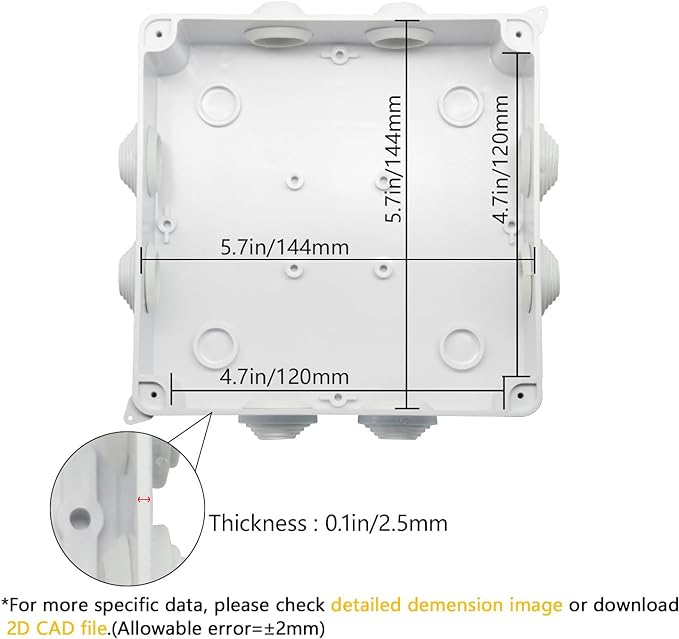 LeMotech ABS Plastic Dustproof Waterproof IP65 Junction Box Universal Electrical Project Enclosure White 5.9 x 5.9 x 2.8 inch (150 x 150 x 70 mm)