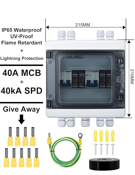 DIHOOL DC Disconnect Switch Box with PV Surge Protector, Solar Circuit Breaker, 40 Amp DC1000V 2 String 2 in 2 Out