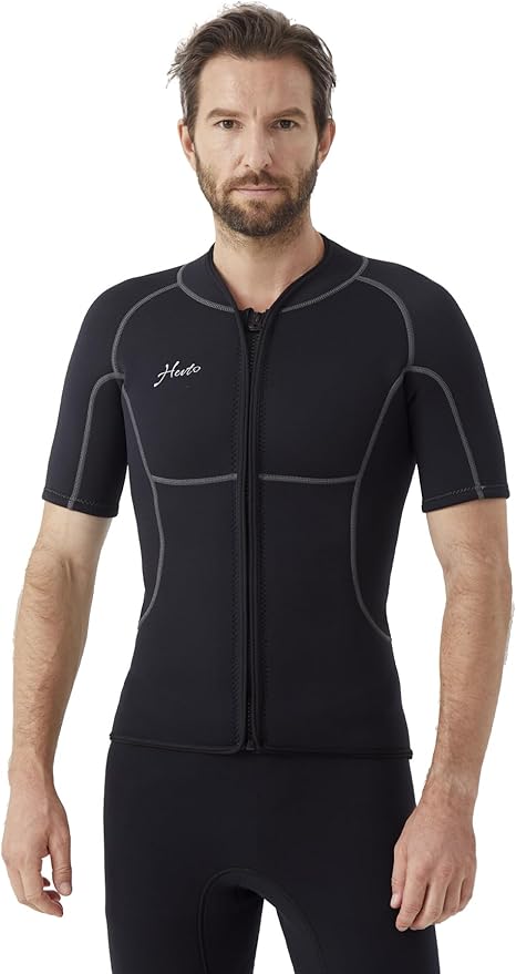 Hevto Men Wetsuit Tops and Vest 3/2mm Neoprene Jacket Surfing Swimming Front Zip Wet Suit for Water Sports