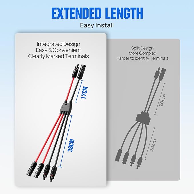 ECO-WORTHY Integrated Solar Connector 2-4 Y Branch Parallel PV Adapter Cable Wire Plug Tool Kit for Solar Panel(M/FF+F/MM)