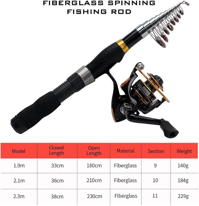 Collapsible Fishing Rod and Reel Combo, BalanZze Telescopic Fishing Rod with Spinning Reel, Portable Collapsible Fishing Pole Kit for Saltwater and Freshwater – Ideal Fishing Gift