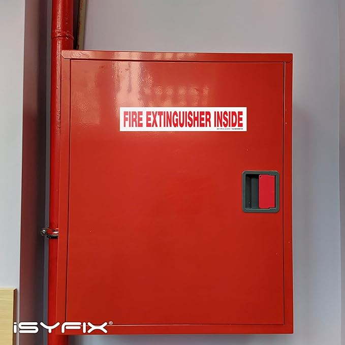 iSYFIX Fire Extinguisher Inside Signs Stickers for Vehicles – 10 Pack 9x1.7 Inch – Self-Adhesive Vinyl Decals, Laminated for UV, Weather, Scratch, Fade Resistance, for Cars, Trailers, Rv's and Trucks