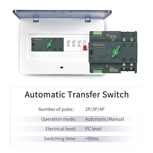Mini ATS Automatic Transfer Switch 100 amp Manual Power Transfer Switch 110V Dual Power Electrical Selector Switches DIN Rail Mount（2P）