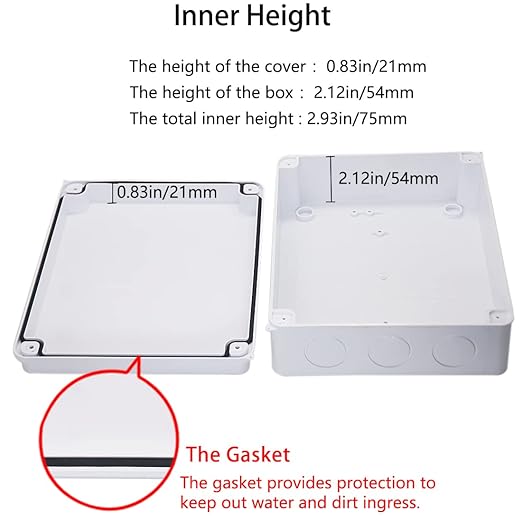 Junction Box, Zulkit Project Box with Reserved Holes IP65 Waterproof Dustproof Electrical Box ABS Plastic Project Enclosure White 10 x 7.9 x 3.1 Inch