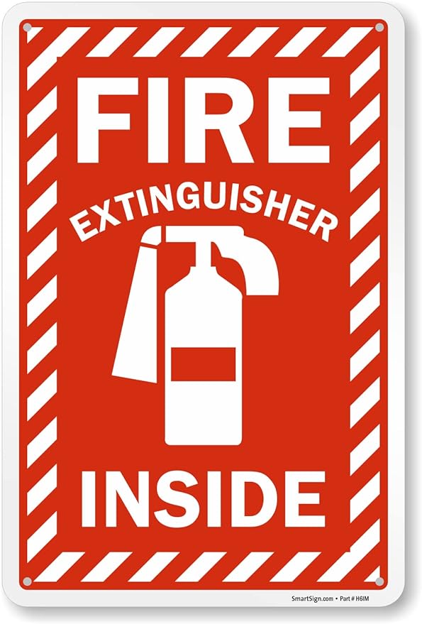 SmartSign 18 x 12 inch “Fire Extinguisher Inside” Metal Sign with Pre-cleared Holes, 63 mil Laminated Rustproof Aluminum, Red and white, Made in USA