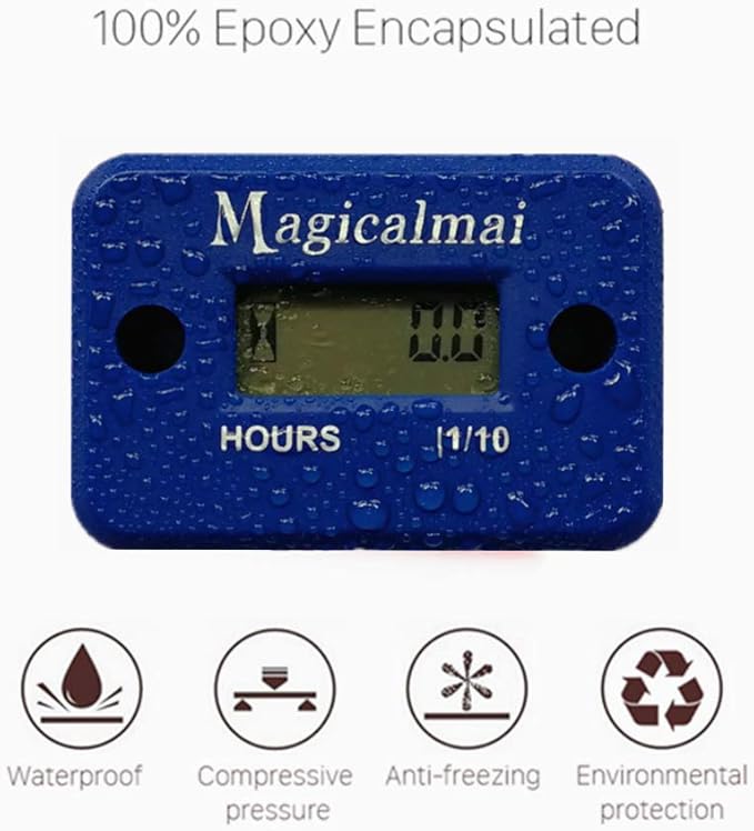 Inductive Hour Meter for Gas Engine Generator Lawn Mower Pressure Washer Marine ATV Boat Outboard Motor Dirt Bike Motorcycle Waterproof Hr Meters - Blue