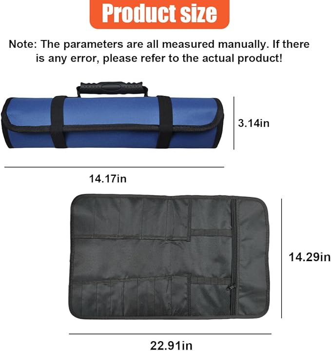 23 Pocket Car Tool Bag Roll Up Organizer - Portable Wrench Organizer & Tools Storage Bag with Zipper Pouch - Roll Up Tool Pouch with Easy-Grab Handle for Men Dad Boyfriend Mechanic (Blue)