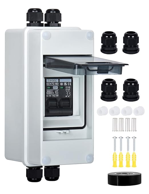 DIHOOL Solar Junction Box 25 Amp DC Circuit Breaker with DIN Rail Enclosure