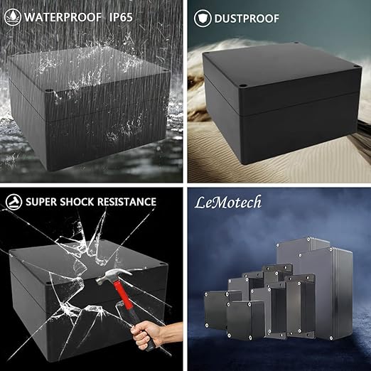 LeMotech Electrical Box ABS Plastic Project Box IP65 Waterproof Junction Box Project Case Universal Enclosure for Electronics Black 6.1x 6.1x 3.4 inch(160x160x90mm)（Pack of 1