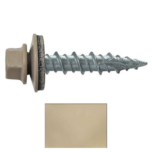 Metal Roofing Screws: (250) 10 x 1 Surrey Beige Hex Head Sheet Metal Roof Screw. Self Starting Metal to Wood siding Screws. EPDM Washer. Colored Head