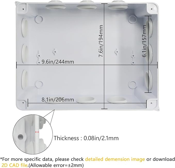 LeMotech Junction Box, ABS Plastic IP65 Waterproof and Dustproof, Universal Electrical Enclosure, Outdoor and Indoor Project Box, 10" x 7.9" x 4.7", White