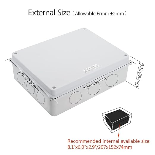 LeMotech Junction Box, Electrical Box IP65 Water Resistant Dustproof ABS Plastic Project Enclosure for Electronics White 10 x 7.9 x 3.1 inch