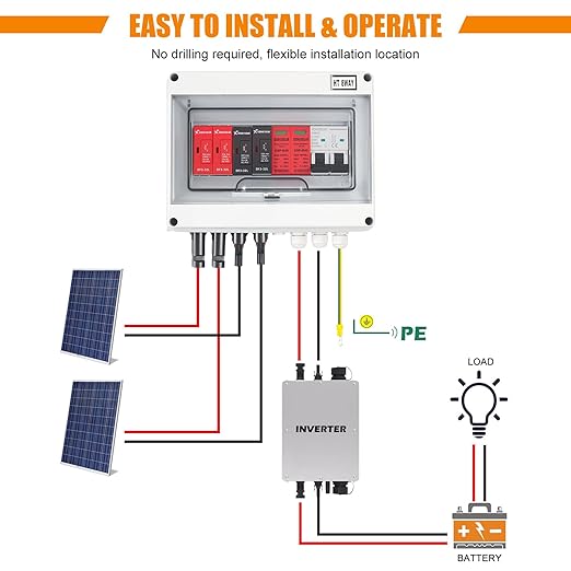 32A 600V DC PV Solar Combiner Box, 2 String 2 in 1 Out Solar Circuit Isolator Combiner Box for Solar Panels, Waterproof & Lightning Protection & Anti-UV Solar