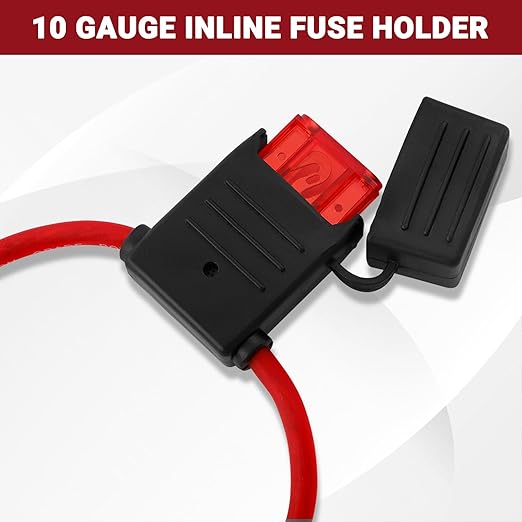 10 Gauge Inline Fuse Holder: 12V-32V with 50 AMP Maxi Blade Fuses & Waterproof Plastic Housing for Large Vehicles Car Truck Boat Motorcycle 11" Long(2 Pack)