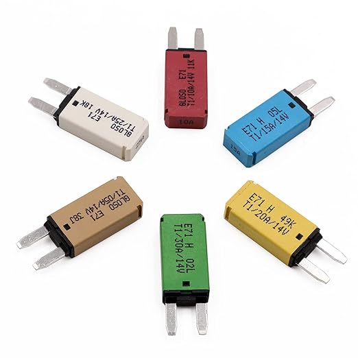 12V Auto Reset Blade Fuse Circuit Breaker ATM Low Profile Mini Self Resetting Fuses 12 Volt DC for Car Truck RV Solar Boat Marine- UL Certified - 5A 10A 15A 20A 25A 30A Mixed 6 Pack