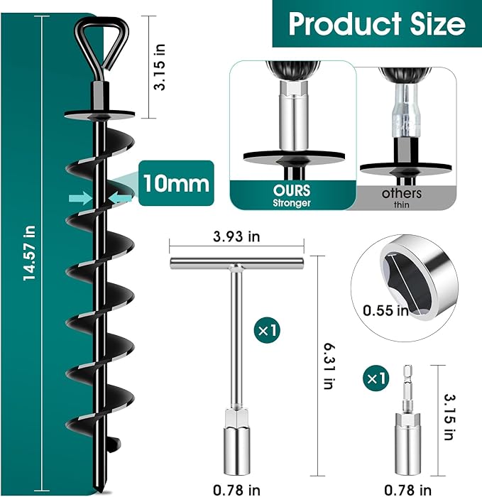 Ground Anchors Screw in, Heavy Duty Ground Trampoline Stakes High Wind Tent Stakes for Tent, Trampoline, Gazebo, Carport, Trap Anchor, Canopies, Swing Set