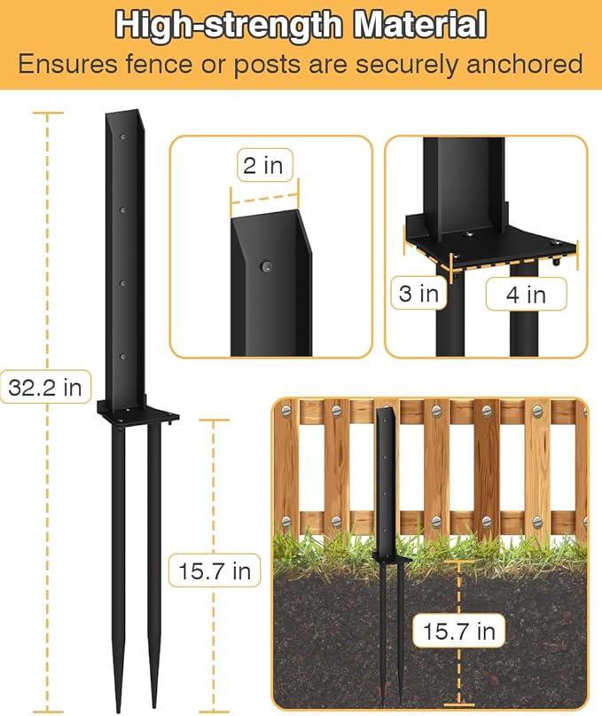 Heavy Duty Metal Steel Fence Post Repair Kit, Double-Tube Style, 2 Packs, Black