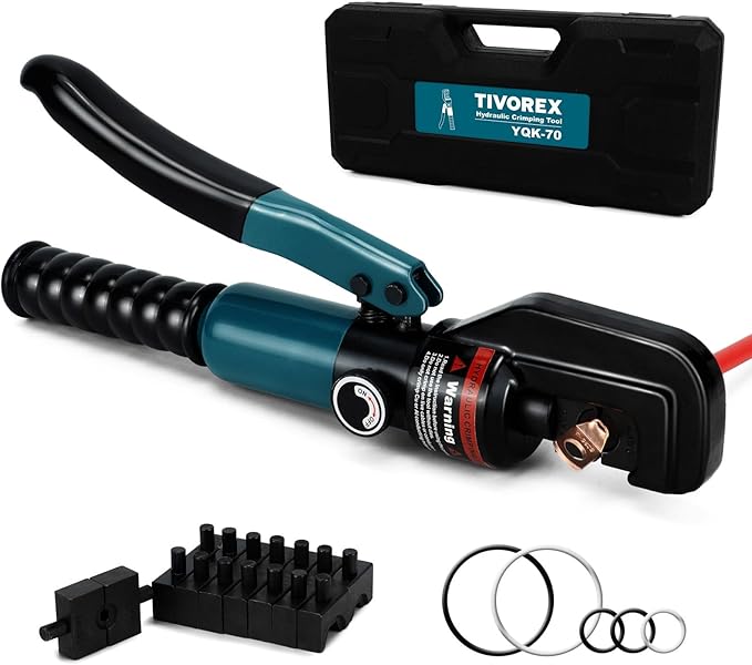 Hydraulic Crimping Tool Kit-10 Tons 12 AWG to 2/0 AWG for Wire Battery Cable Lug, Terminal Crimper Tool with 9 Die Sets, 1/8” Wire Rope Crimping Tool