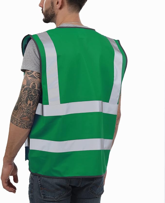 Dib Safety Reflective Vest ANSI Class 2, High Visibility Vest with Pockets and Zipper, Construction Work, Hi Vis